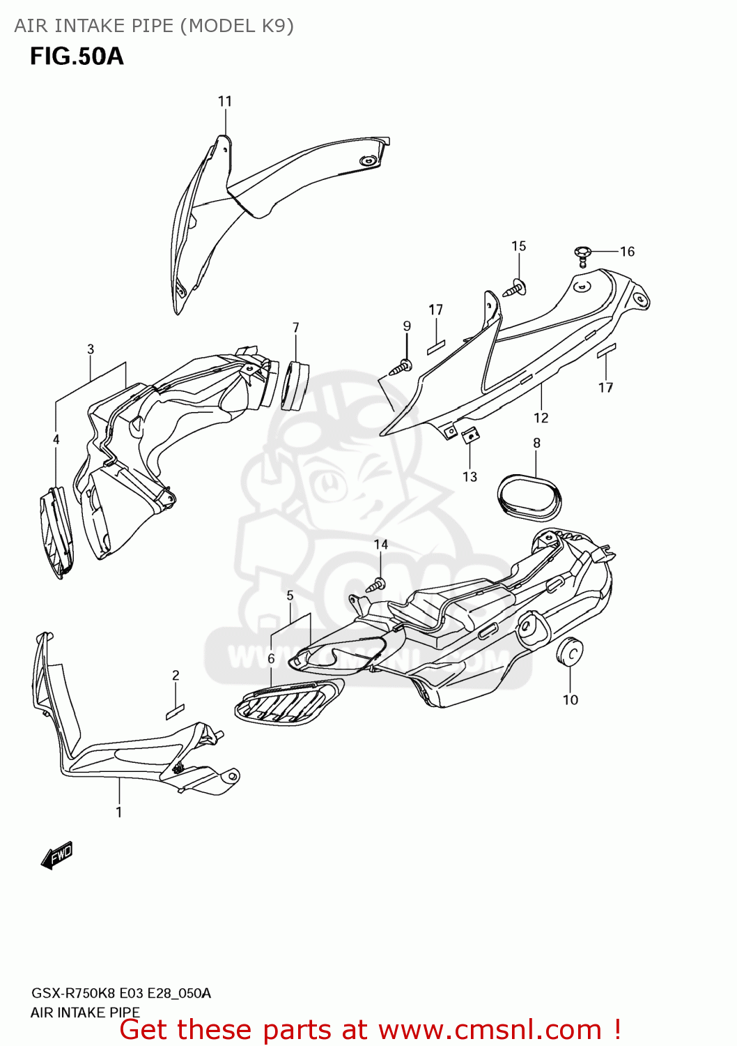 AIR INTAKE PIPE (MODEL K9) GSXR750 2008 (K8) USA (E03)