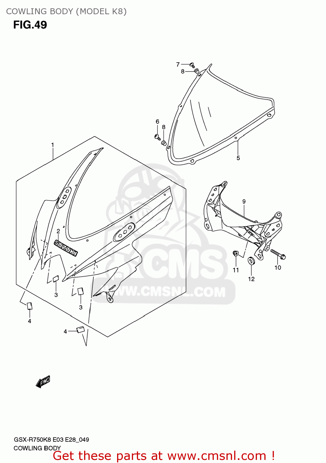 COWLING BODY (MODEL K8) GSXR750 2008 (K8) USA (E03)
