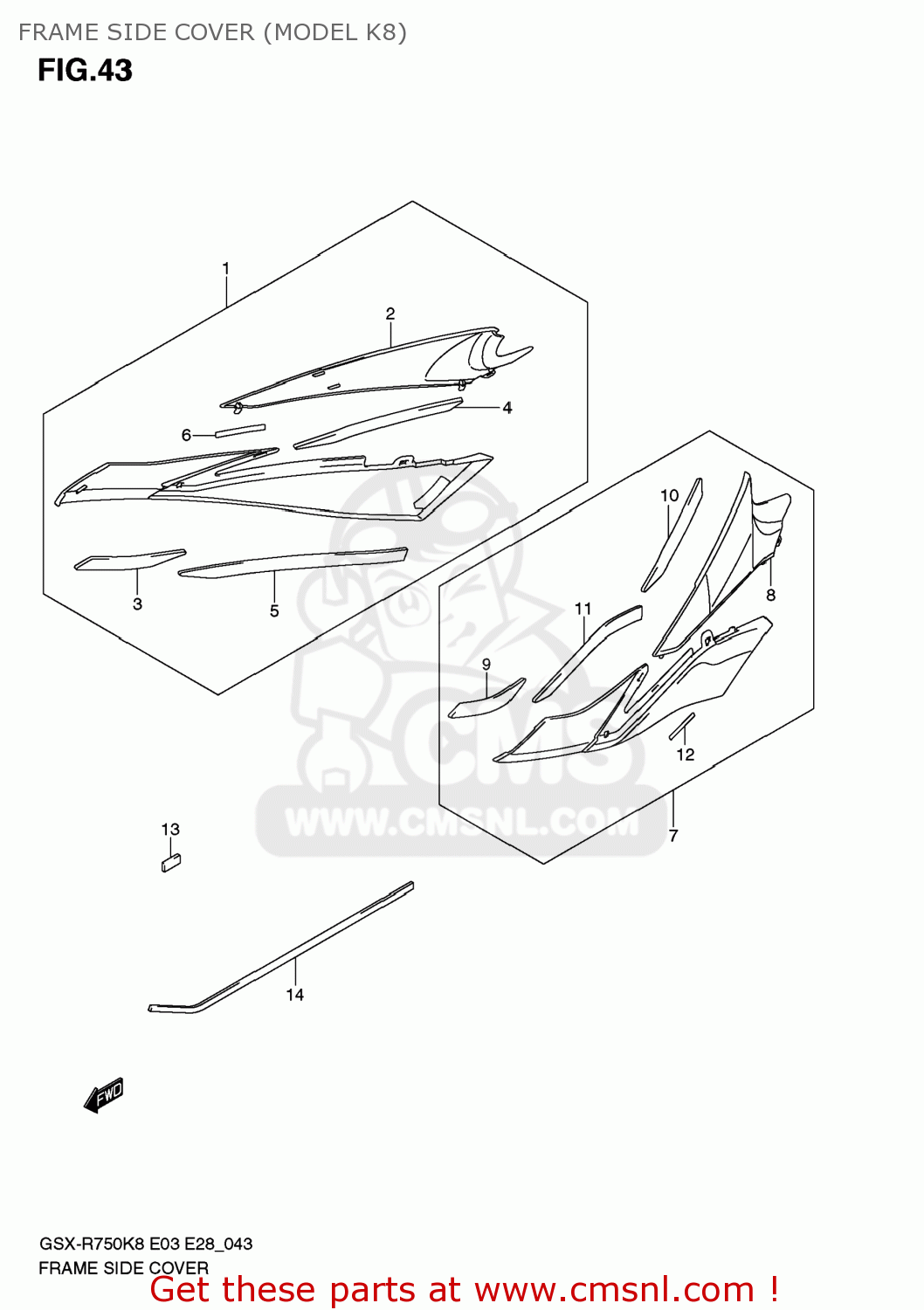 FRAME SIDE COVER (MODEL K8) GSXR750 2008 (K8) USA (E03)