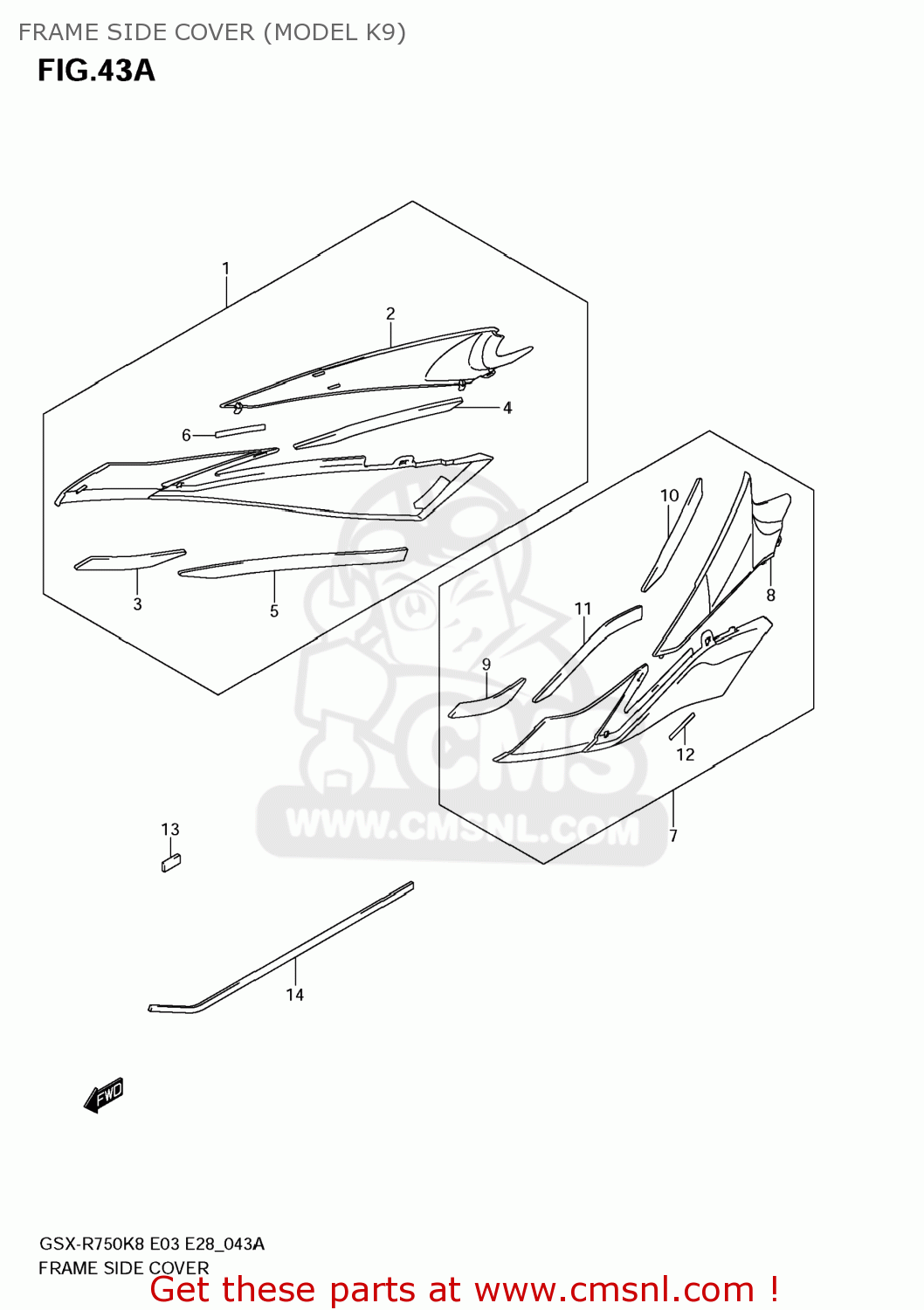 FRAME SIDE COVER (MODEL K9) GSXR750 2008 (K8) USA (E03)