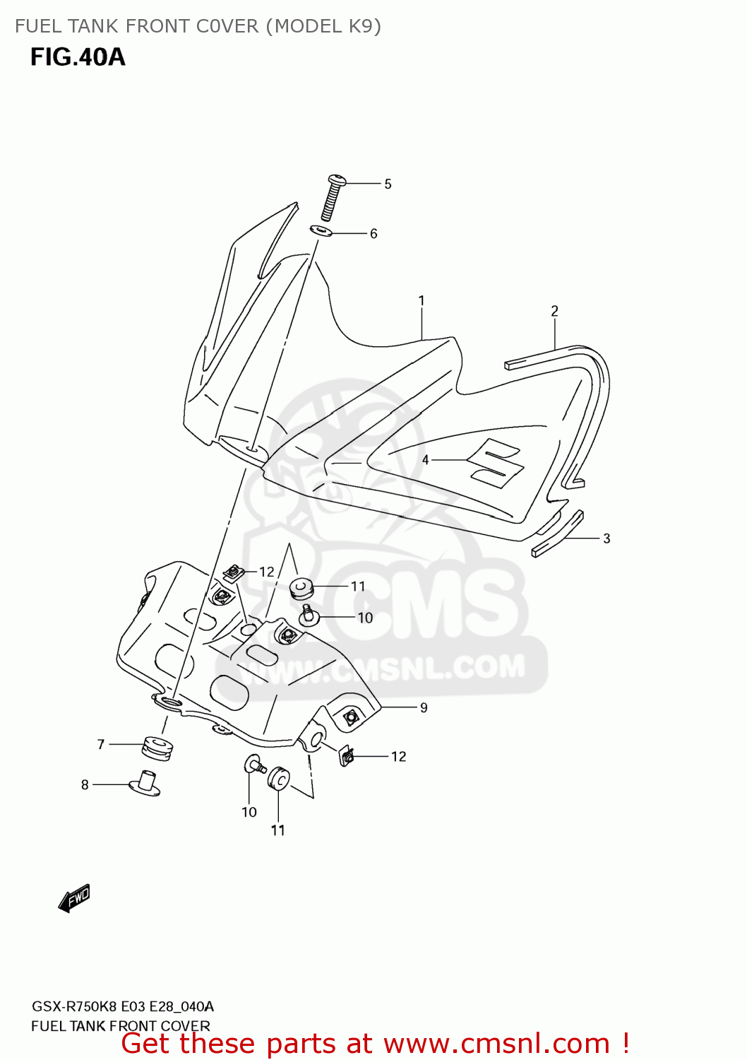 FUEL TANK FRONT C0VER (MODEL K9) GSXR750 2008 (K8) USA (E03)