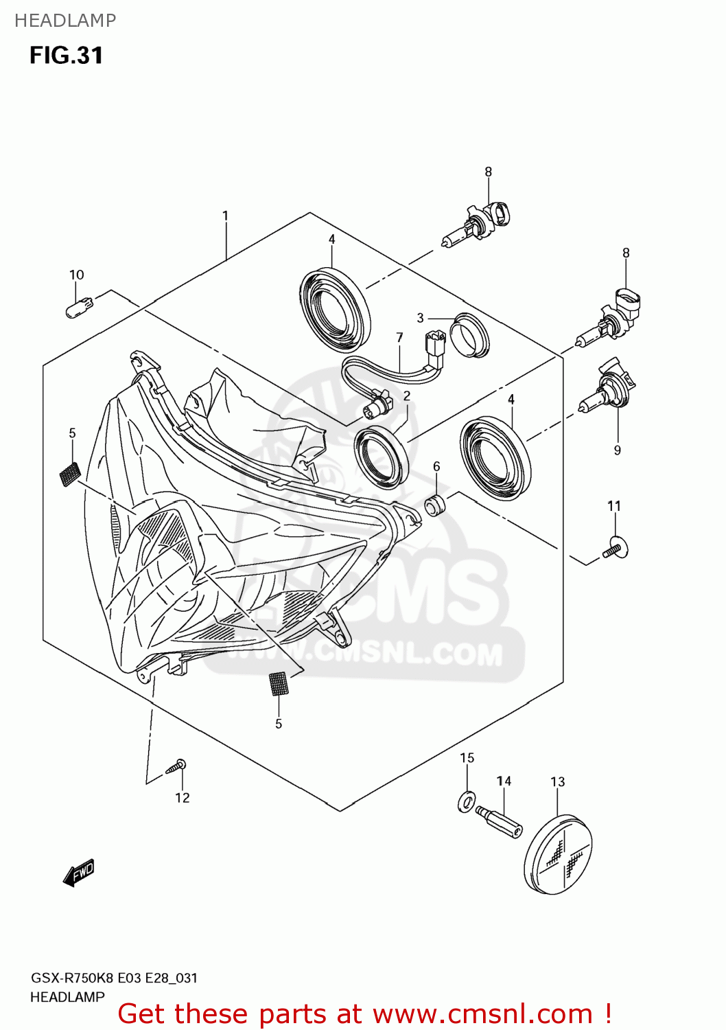 HEADLAMP GSXR750 2008 (K8) USA (E03)
