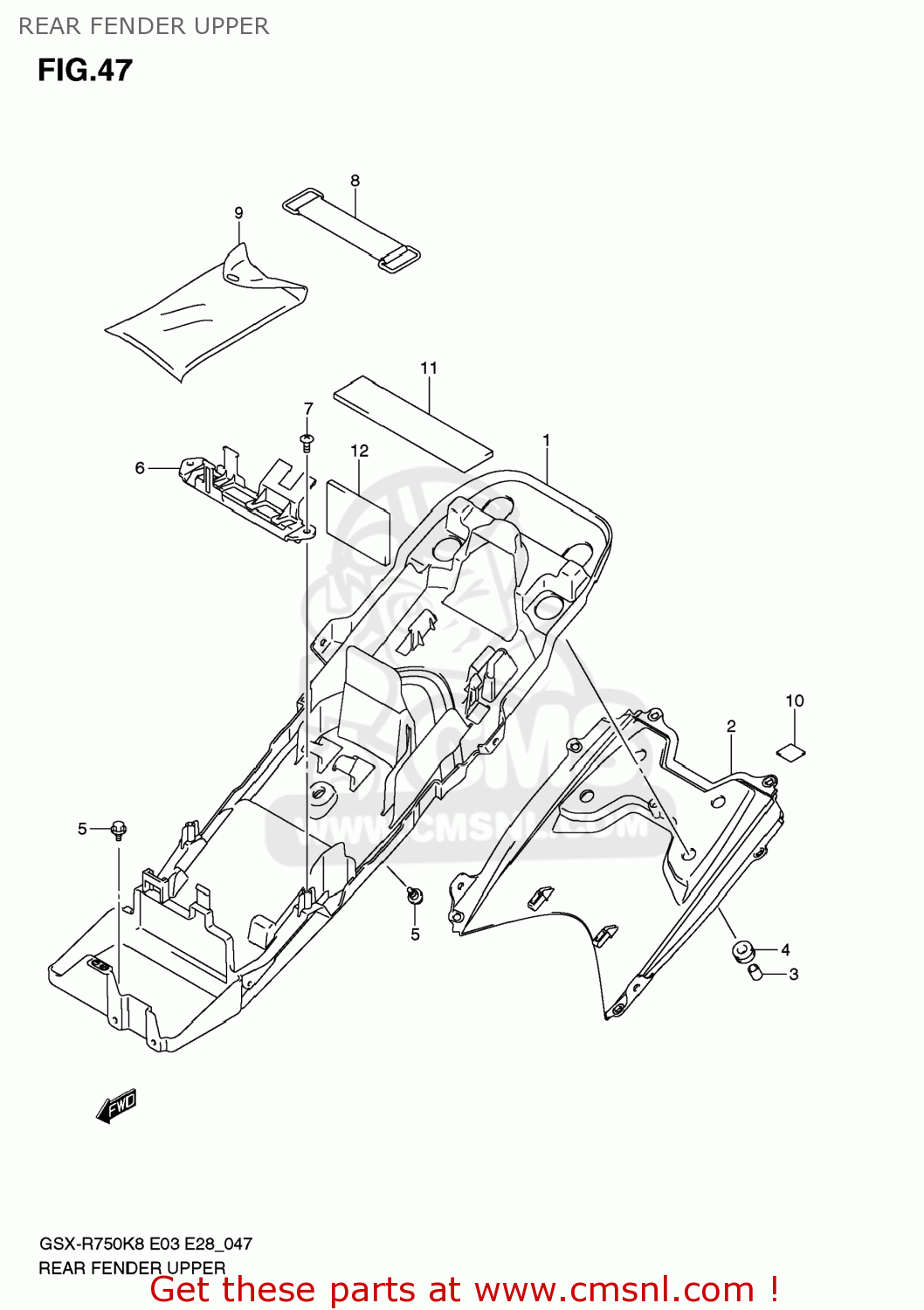 REAR FENDER UPPER GSXR750 2008 (K8) USA (E03)
