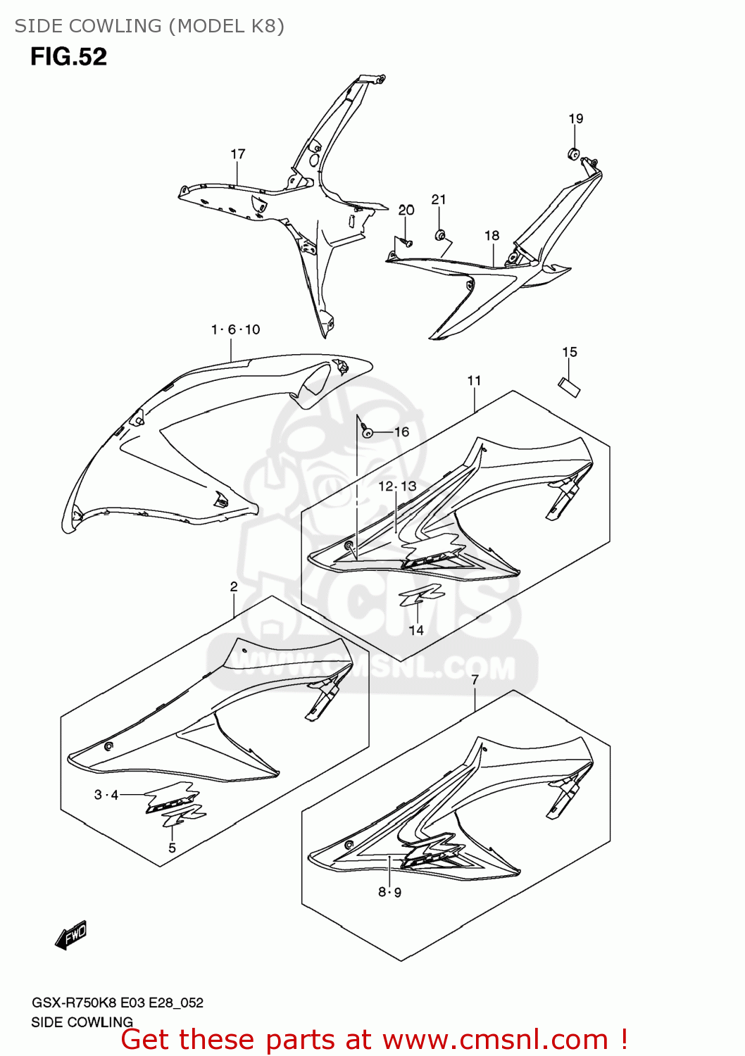 SIDE COWLING (MODEL K8) GSXR750 2008 (K8) USA (E03)