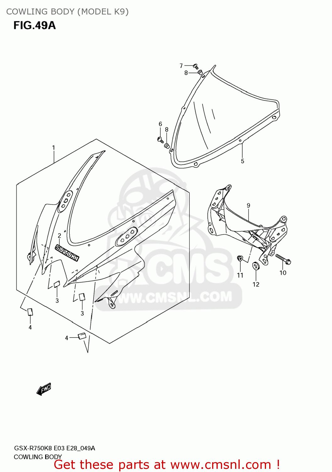 COWLING BODY (MODEL K9) GSXR750 2009 (K9) USA (E03)