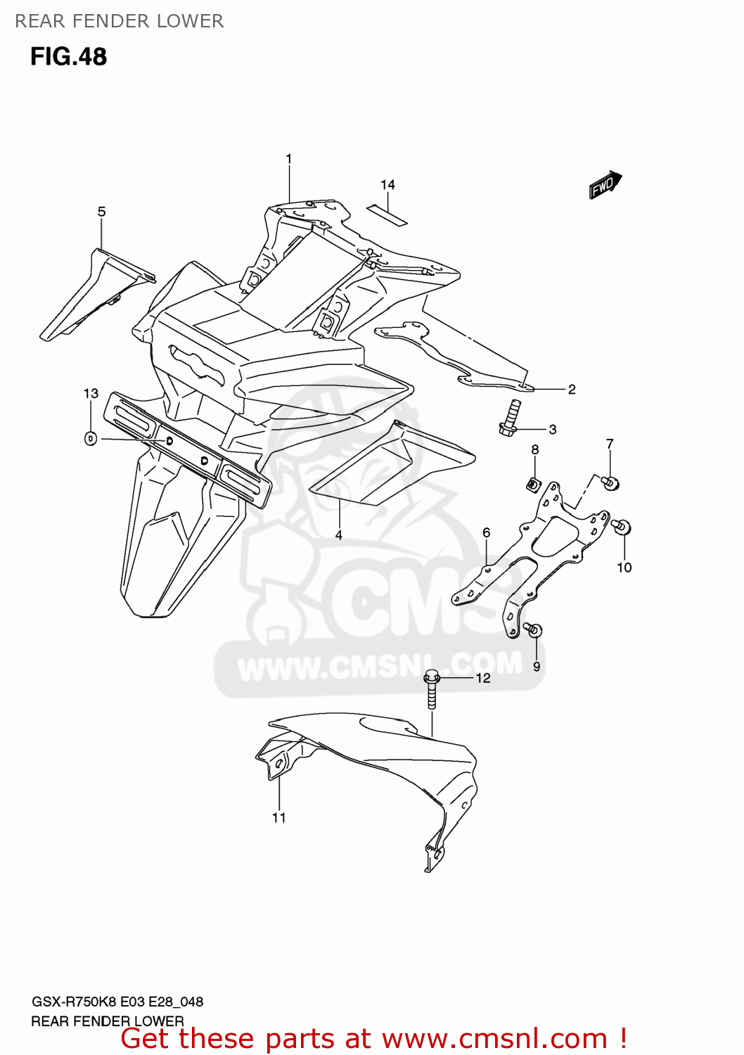 REAR FENDER LOWER GSXR750 2009 (K9) USA (E03)