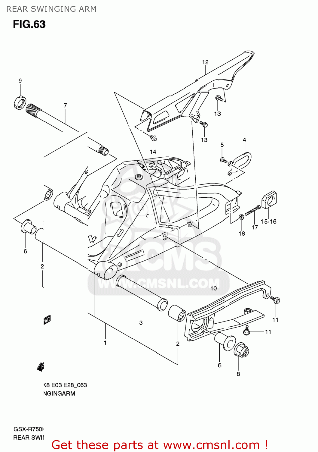 REAR SWINGING ARM GSXR750 2009 (K9) USA (E03)