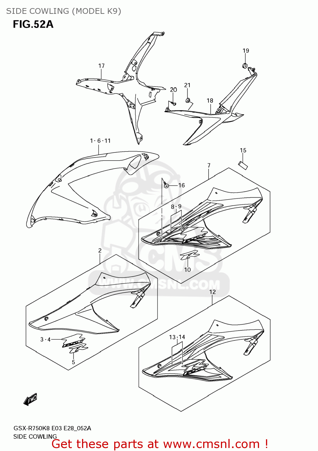 SIDE COWLING (MODEL K9) GSXR750 2009 (K9) USA (E03)