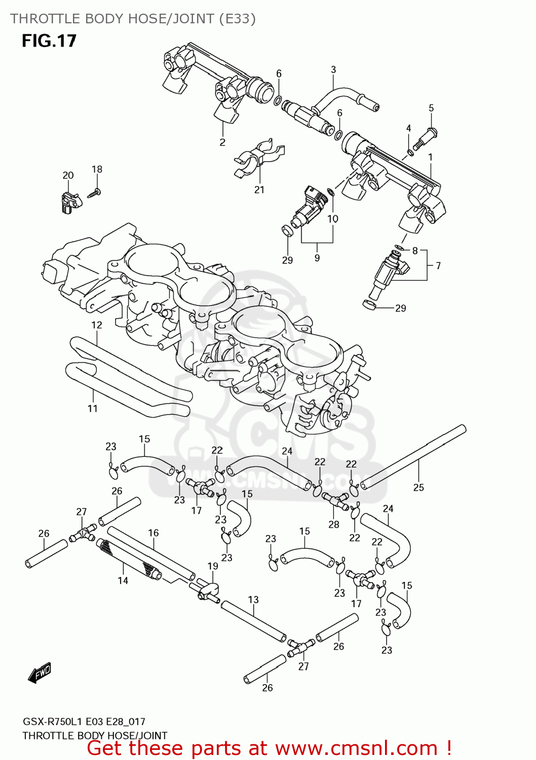 THROTTLE BODY HOSE/JOINT (E33) GSXR750 2011 (L1) USA (E03)