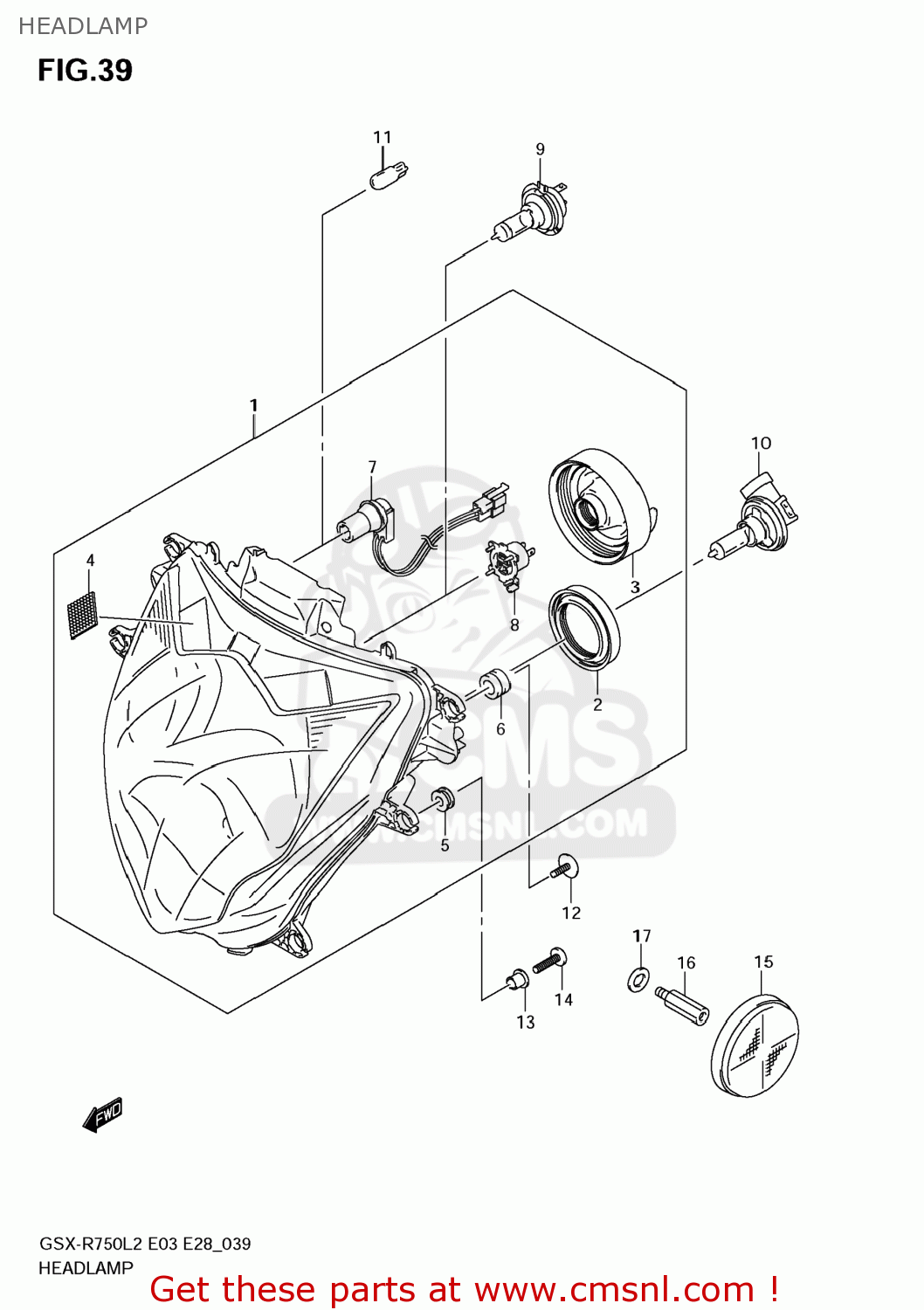 HEADLAMP GSXR750 2012 (L2) USA (E03)