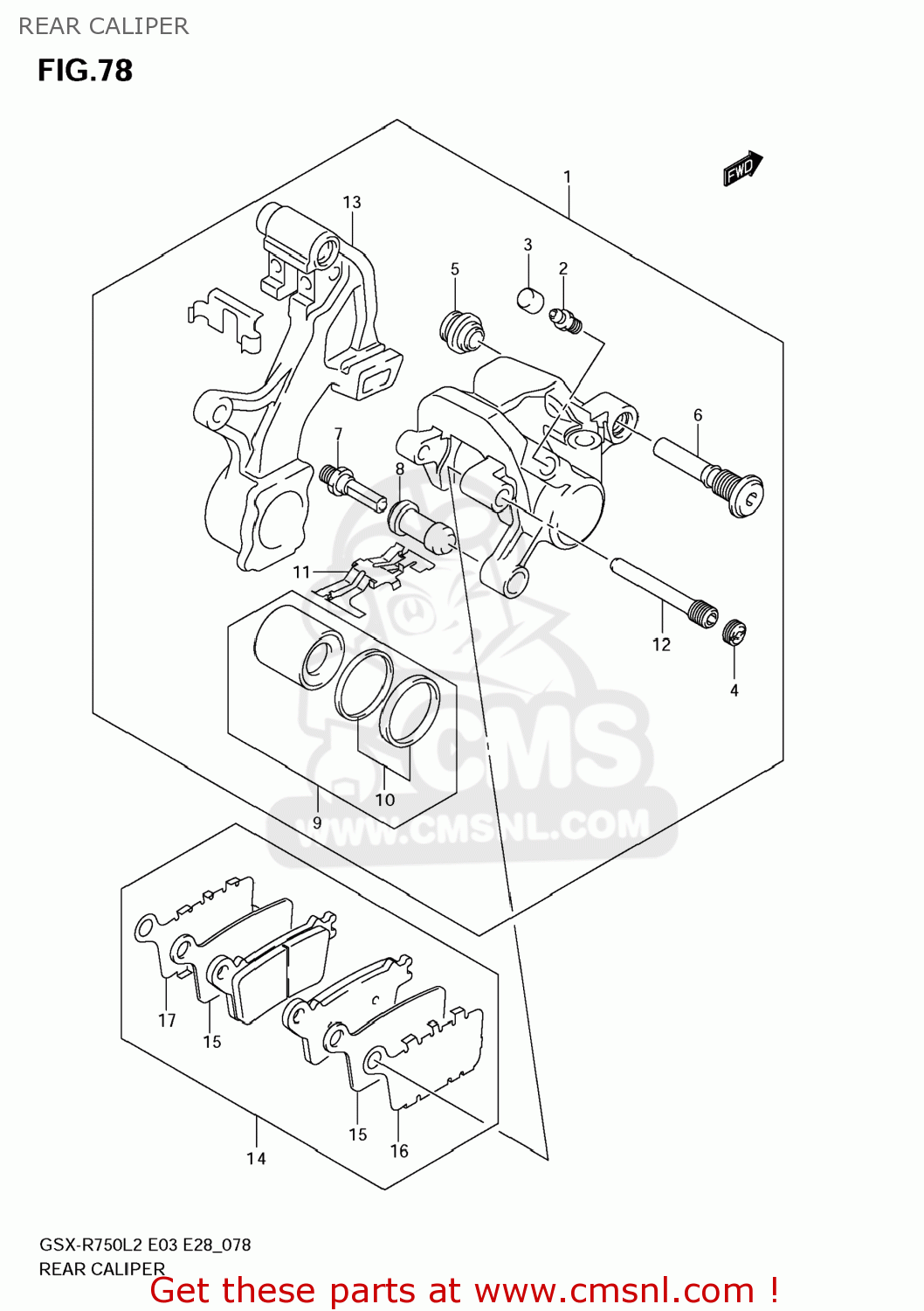 REAR CALIPER GSXR750 2012 (L2) USA (E03)