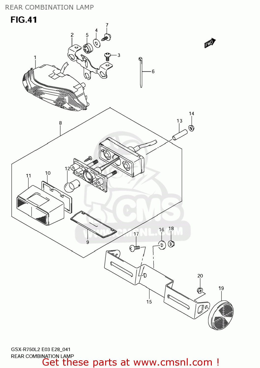 REAR COMBINATION LAMP GSXR750 2012 (L2) USA (E03)