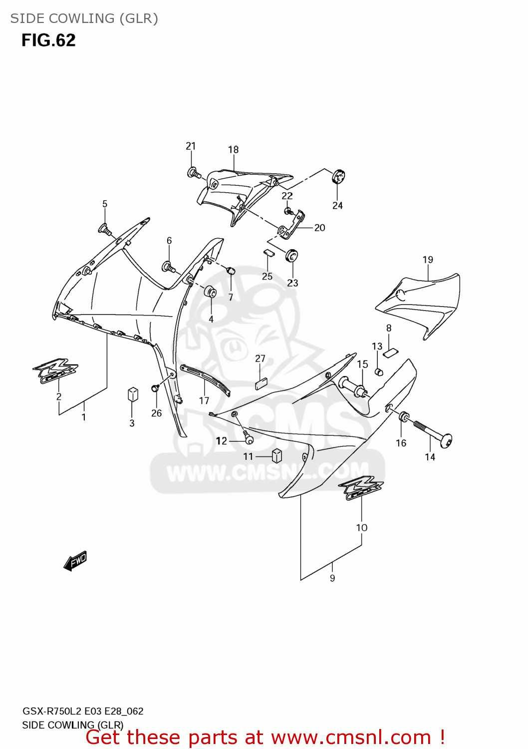 SIDE COWLING (GLR) GSXR750 2012 (L2) USA (E03)