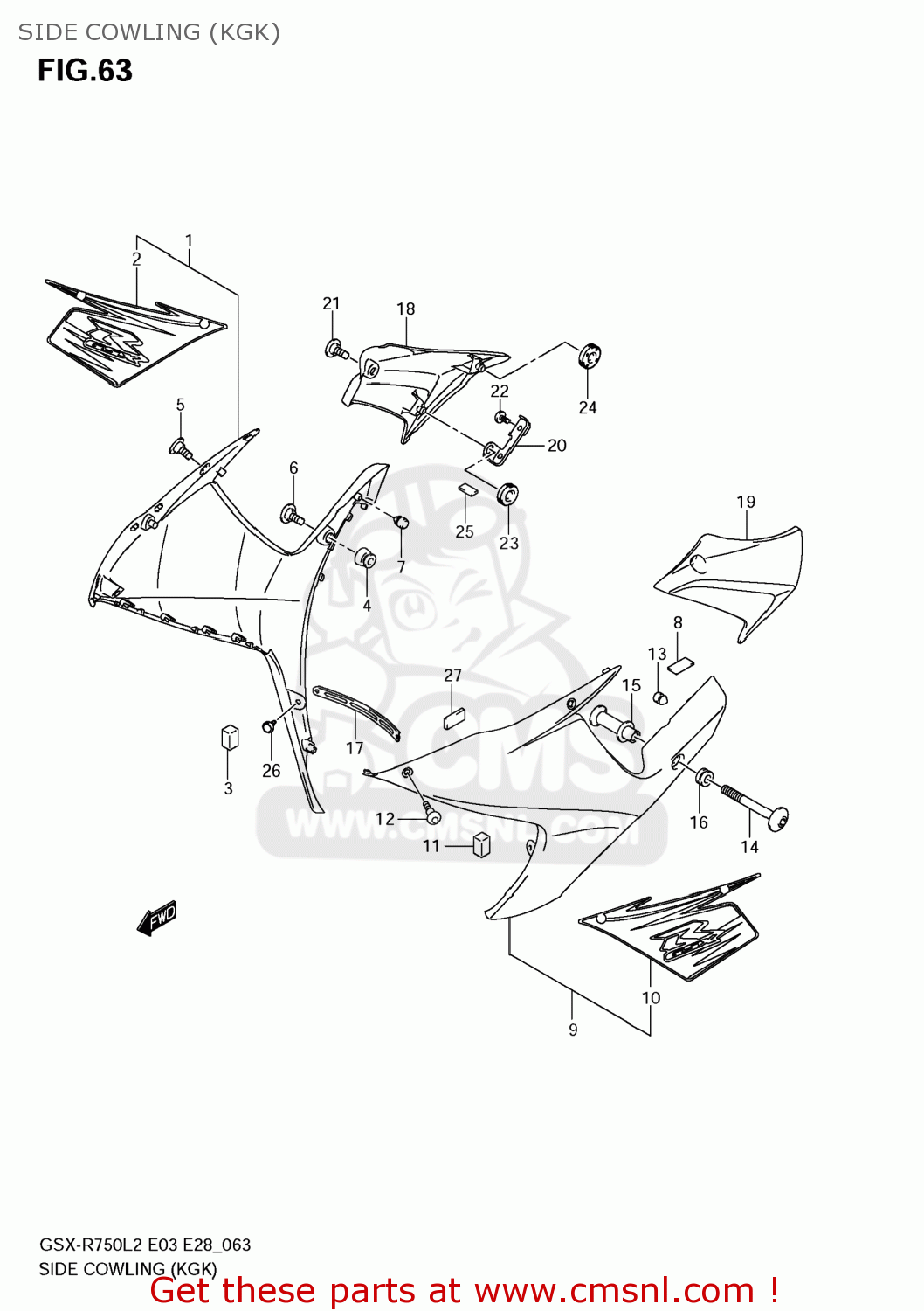 SIDE COWLING (KGK) GSXR750 2012 (L2) USA (E03)