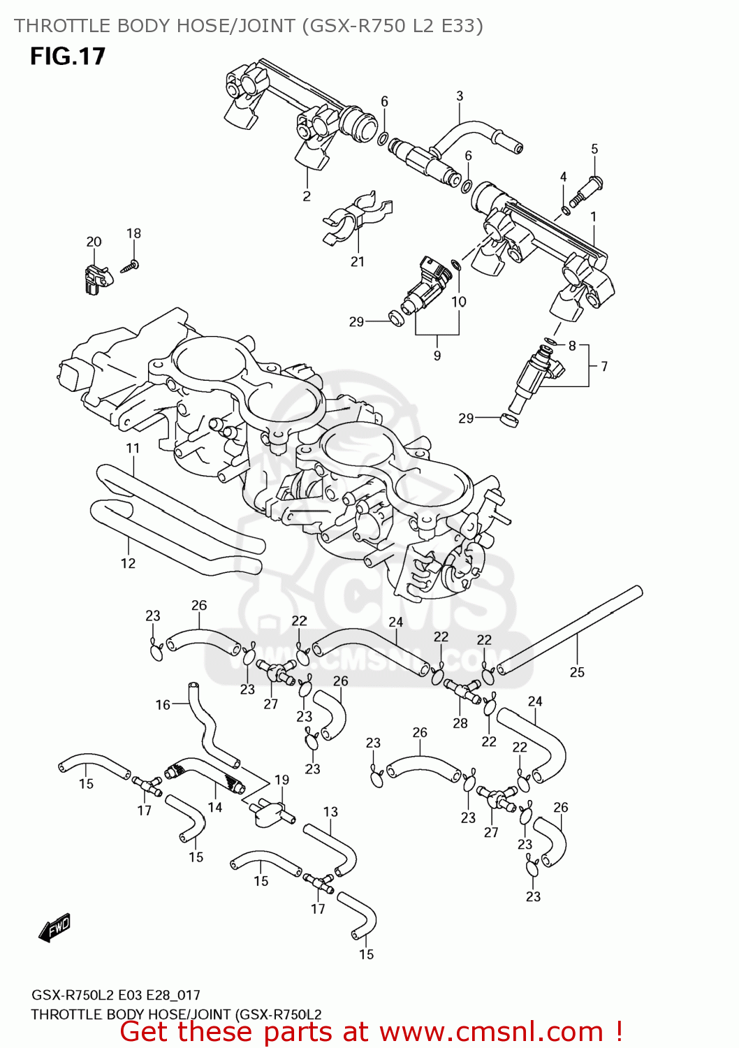 THROTTLE BODY HOSE/JOINT (GSX-R750 L2 E33) GSXR750 2012 (L2) USA (E03)