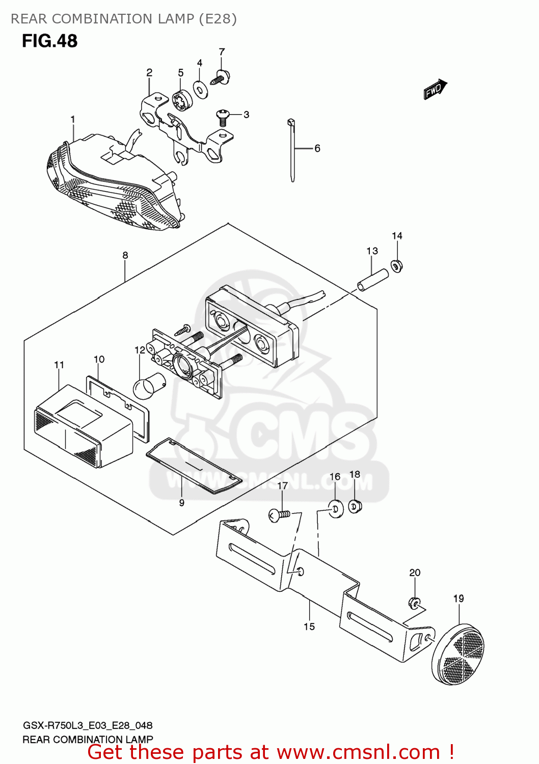 REAR COMBINATION LAMP (E28) GSXR750 2013 (L3) USA (E03)