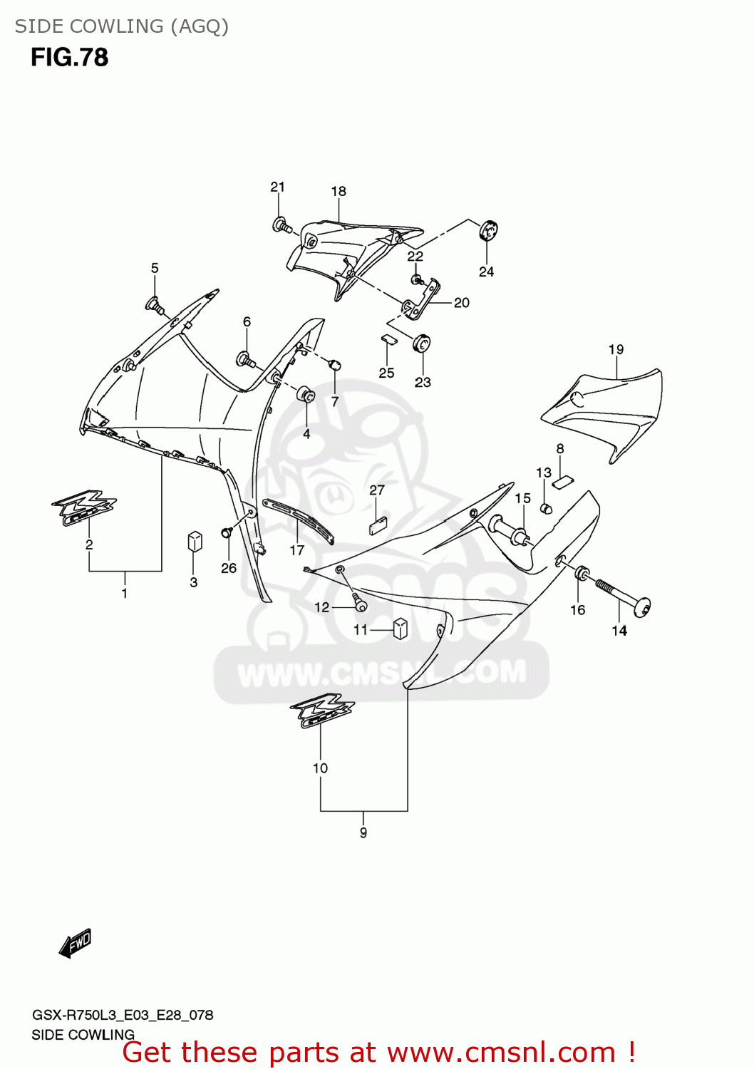 SIDE COWLING (AGQ) GSXR750 2013 (L3) USA (E03)