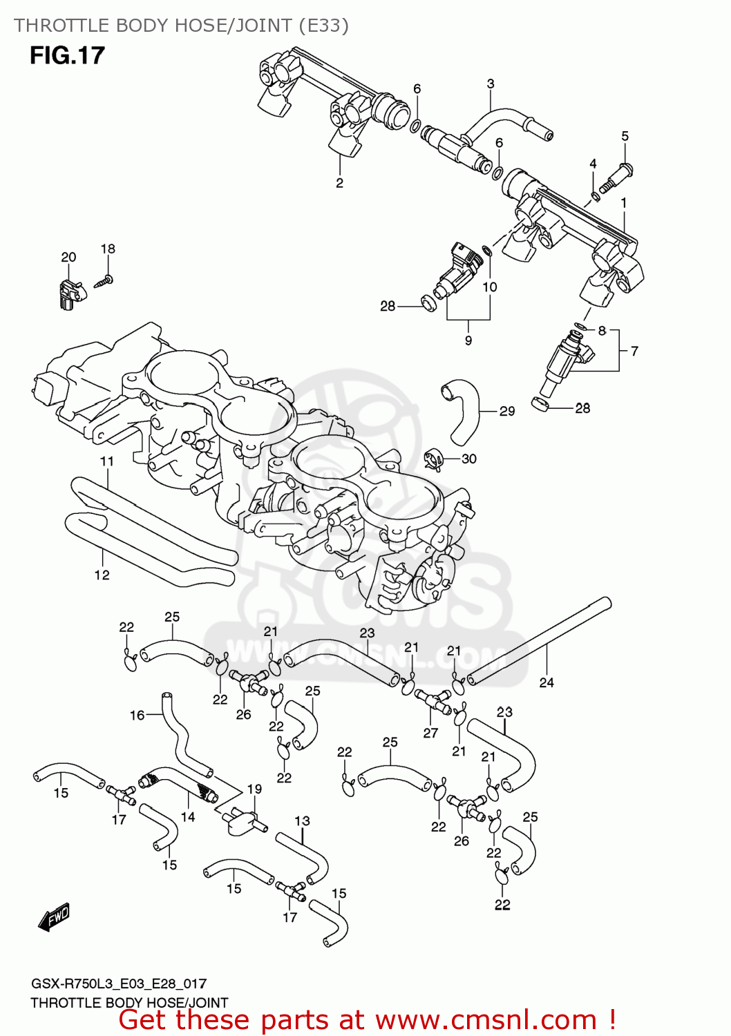 THROTTLE BODY HOSE/JOINT (E33) GSXR750 2013 (L3) USA (E03)