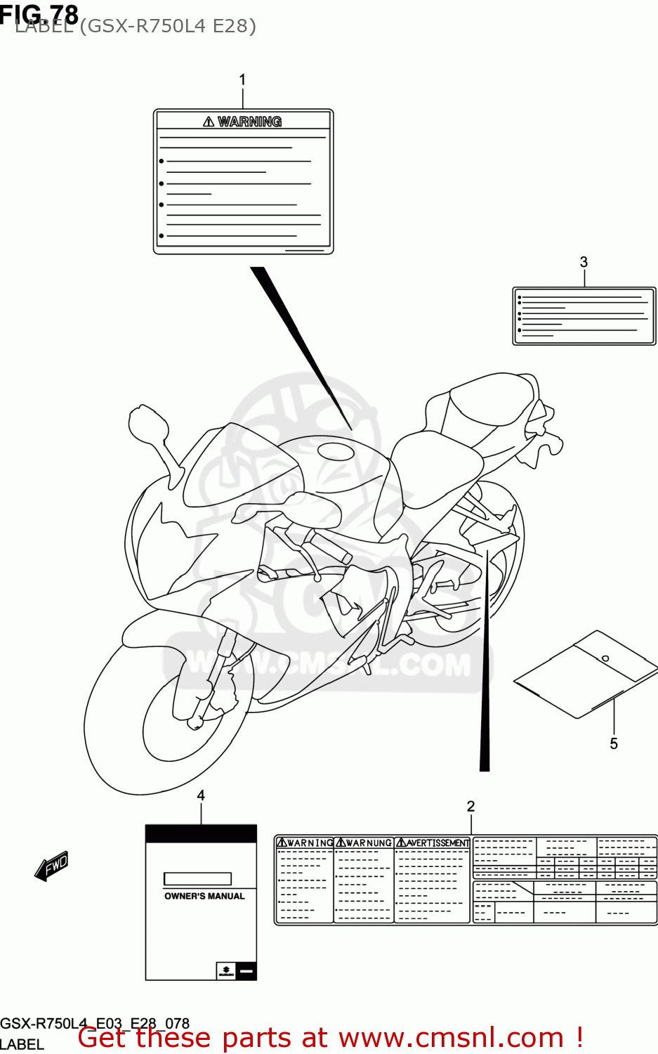LABEL (GSX-R750L4 E28) GSXR750 2014 (L4) USA (E03)