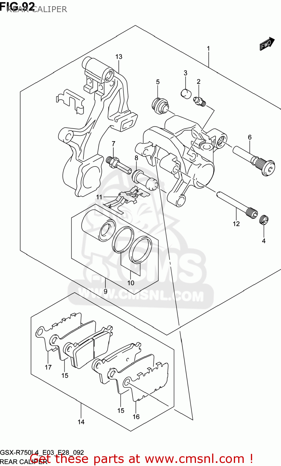 REAR CALIPER GSXR750 2014 (L4) USA (E03)