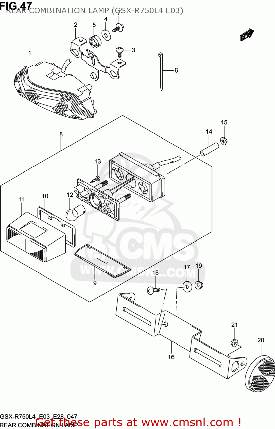REAR COMBINATION LAMP (GSX-R750L4 E03) GSXR750 2014 (L4) USA (E03)