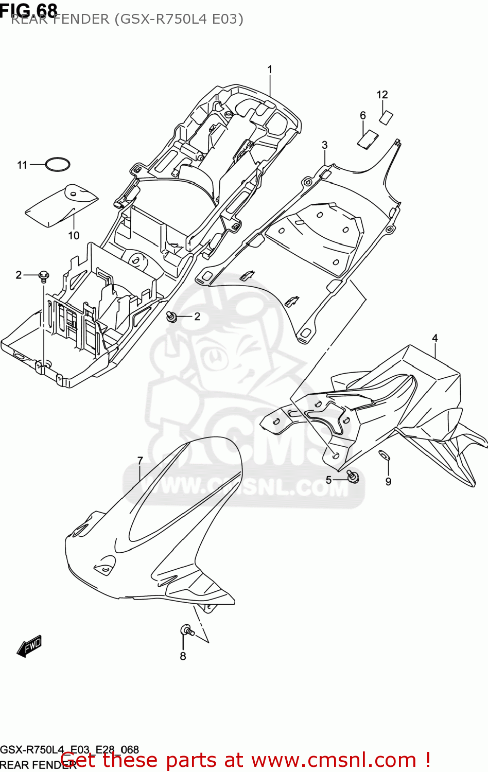 REAR FENDER (GSX-R750L4 E03) GSXR750 2014 (L4) USA (E03)