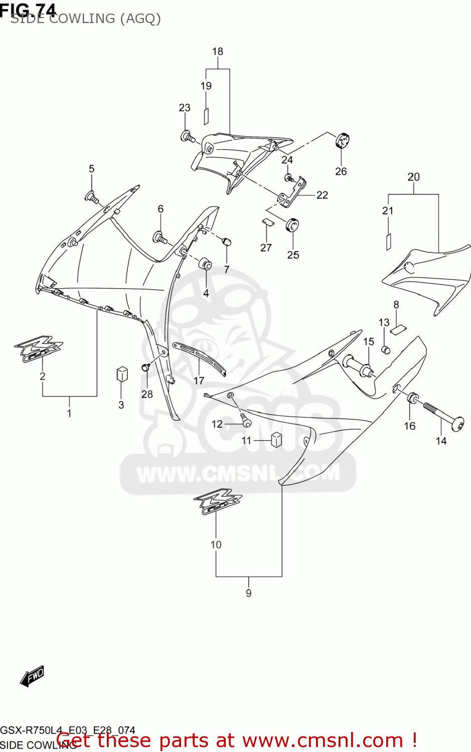 SIDE COWLING (AGQ) GSXR750 2014 (L4) USA (E03)