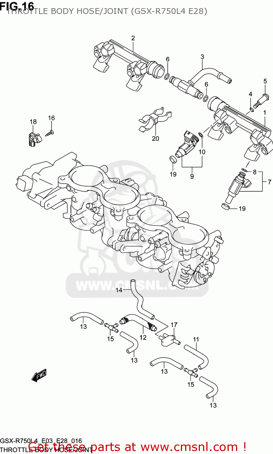 THROTTLE BODY HOSE/JOINT (GSX-R750L4 E28) GSXR750 2014 (L4) USA (E03)