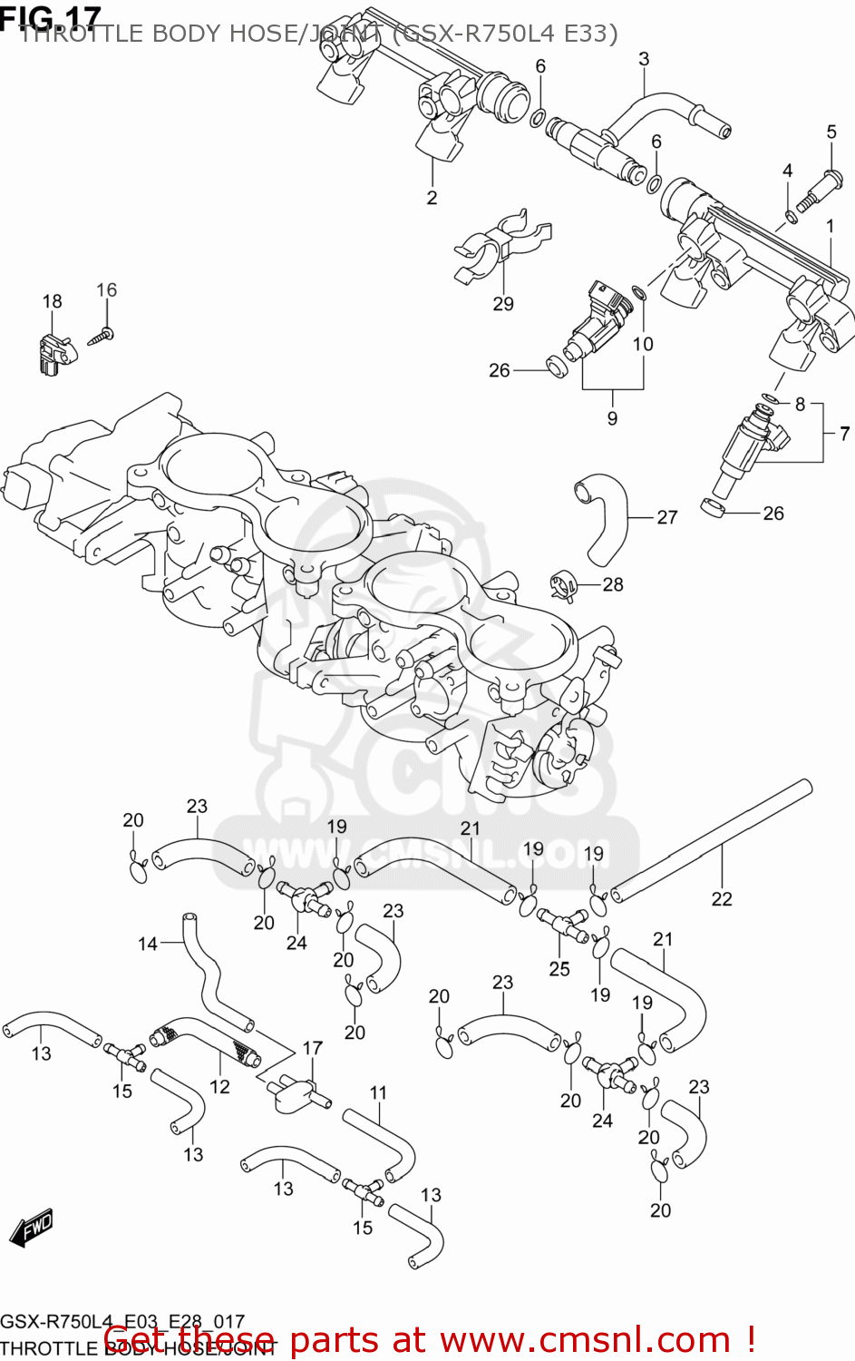 THROTTLE BODY HOSE/JOINT (GSX-R750L4 E33) GSXR750 2014 (L4) USA (E03)