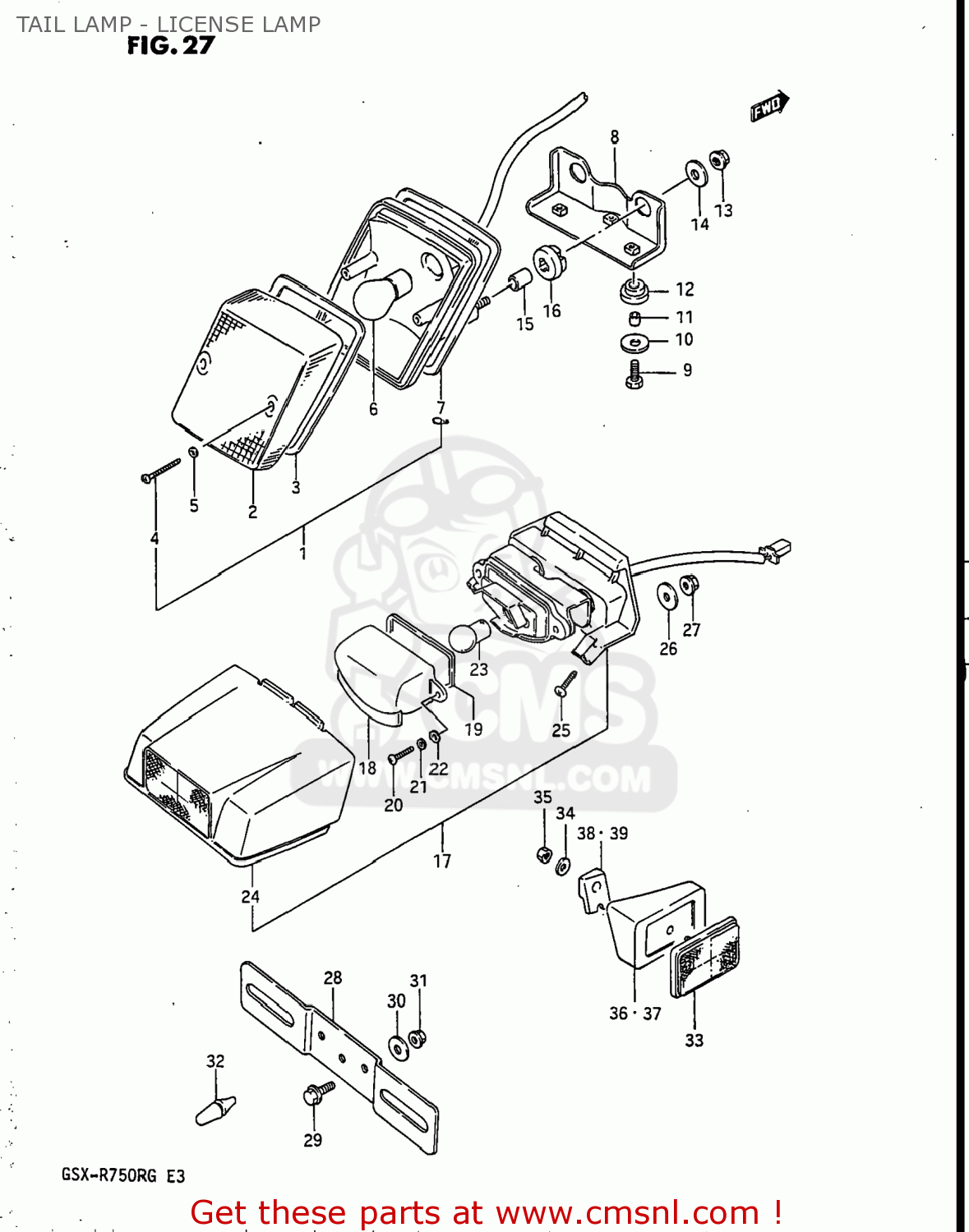 TAIL LAMP - LICENSE LAMP GSXR750R 1986 (G) USA (E03)
