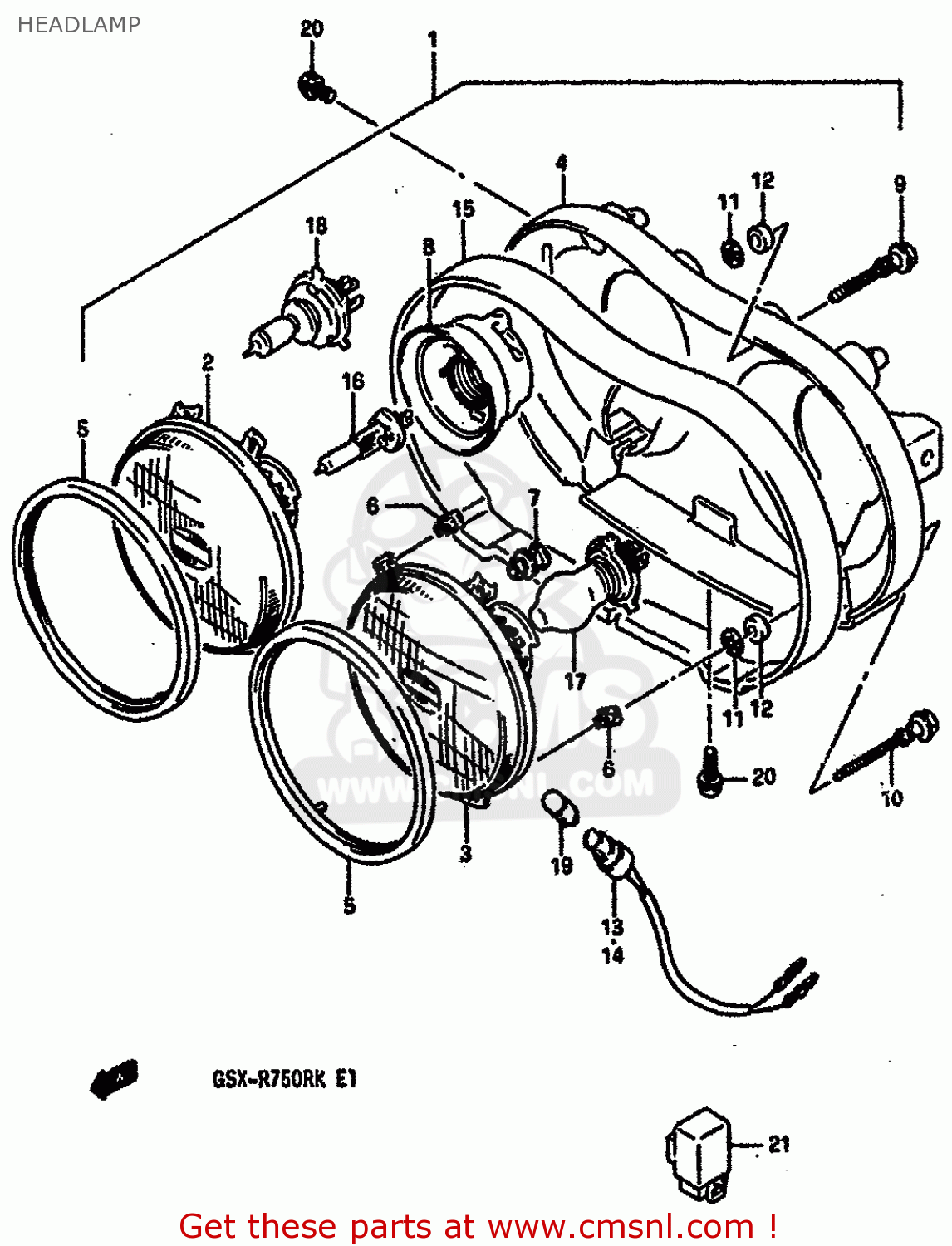 HEADLAMP GSXR750R 1989 (K) (E01 E02 E04 E22)