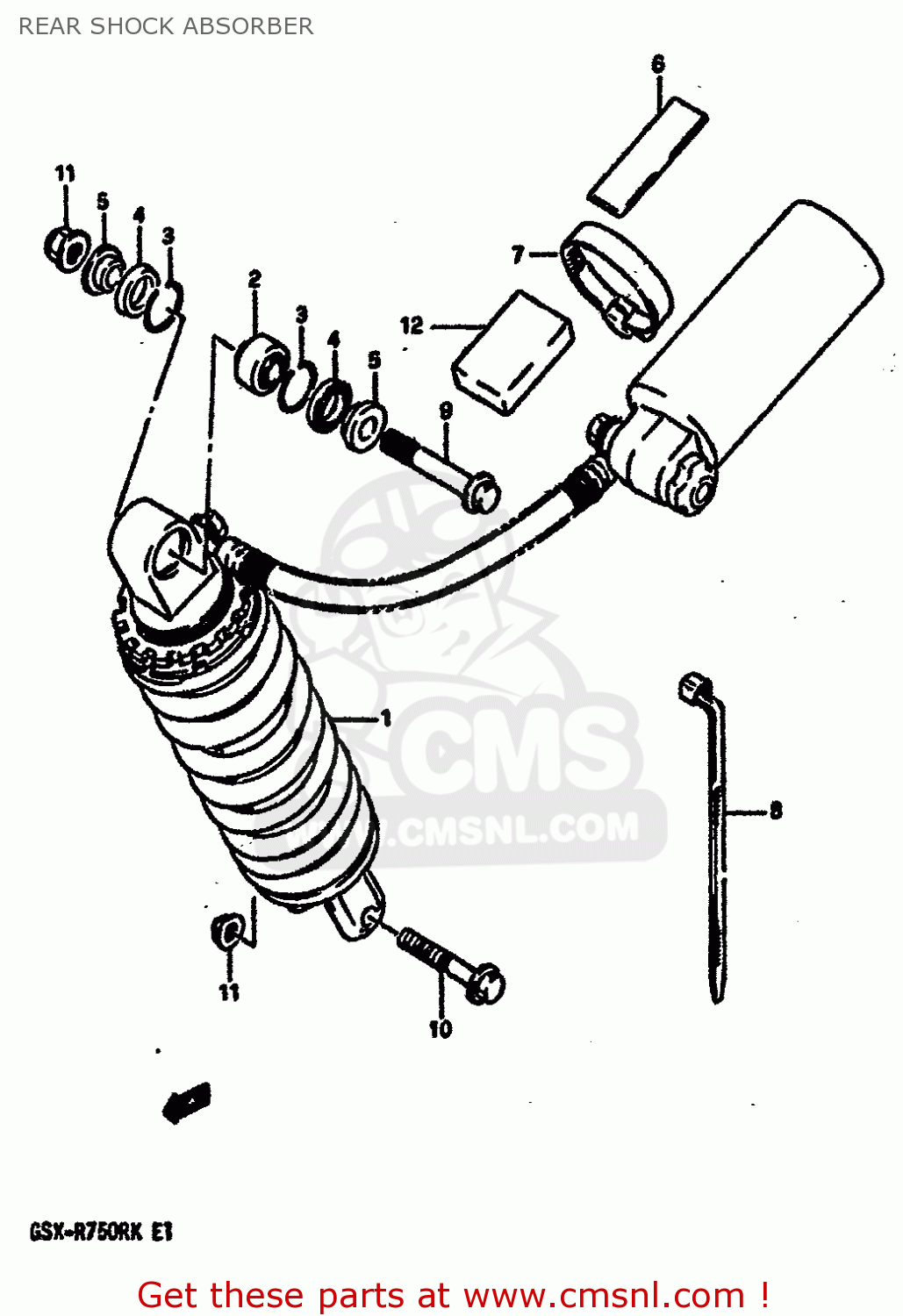 REAR SHOCK ABSORBER GSXR750R 1989 (K) (E01 E02 E04 E22)