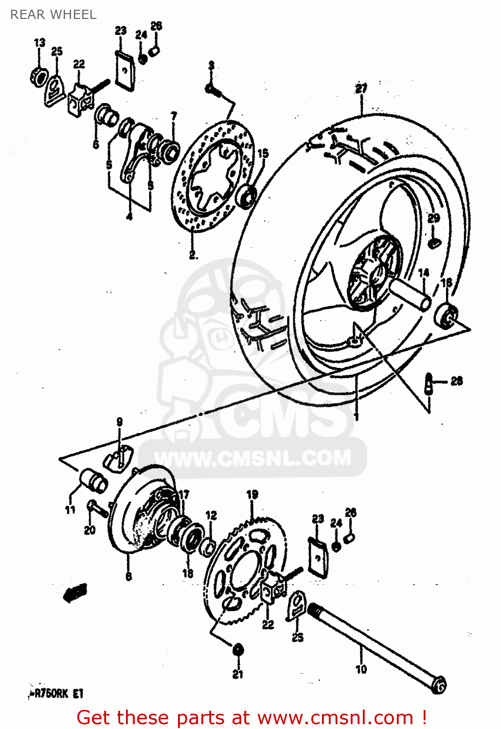 REAR WHEEL GSXR750R 1989 (K) (E01 E02 E04 E22)
