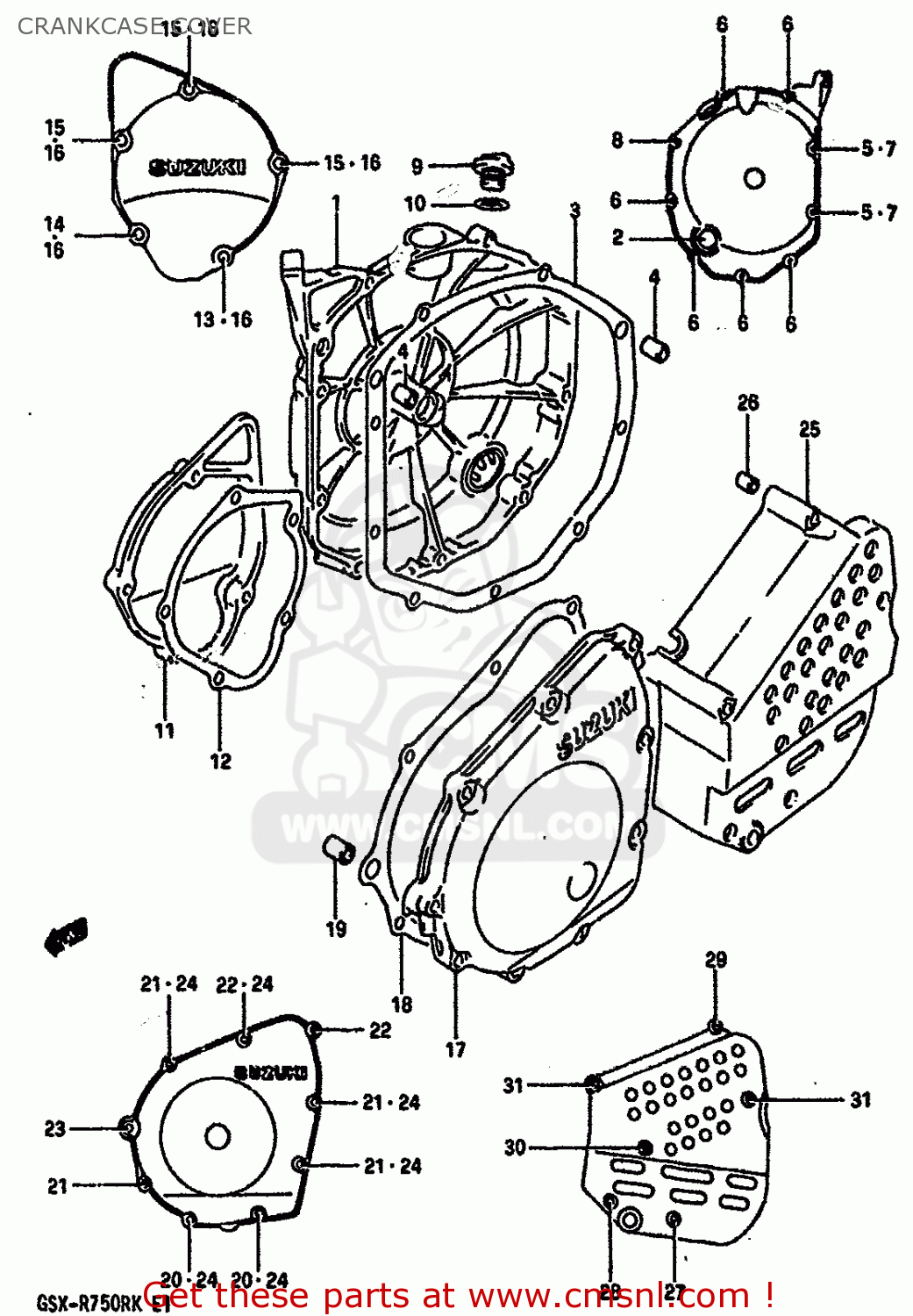 CRANKCASE COVER GSXR750R 1989 (K) (E01 E02 E04 E22)