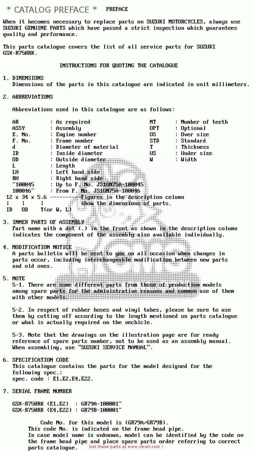 * CATALOG PREFACE * GSXR750R 1989 (K) (E01 E02 E04 E22)