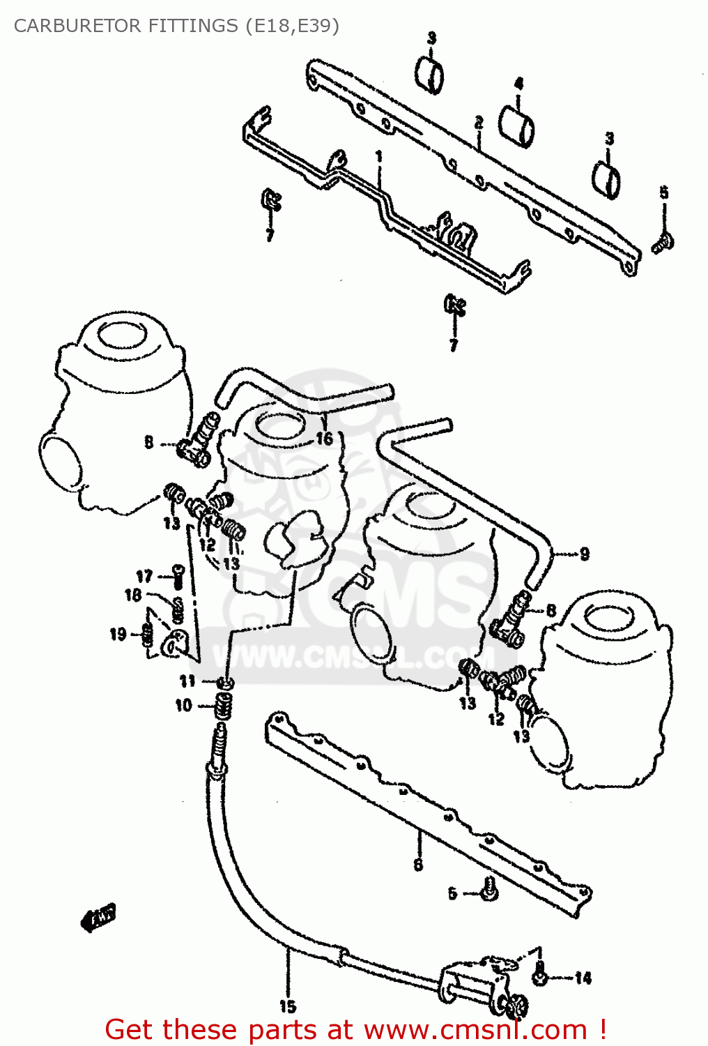 CARBURETOR FITTINGS (E18,E39) GSXR750W 1992 (N) (E01 E02 04 15 17 18 21 22 24 25 34 39 53)