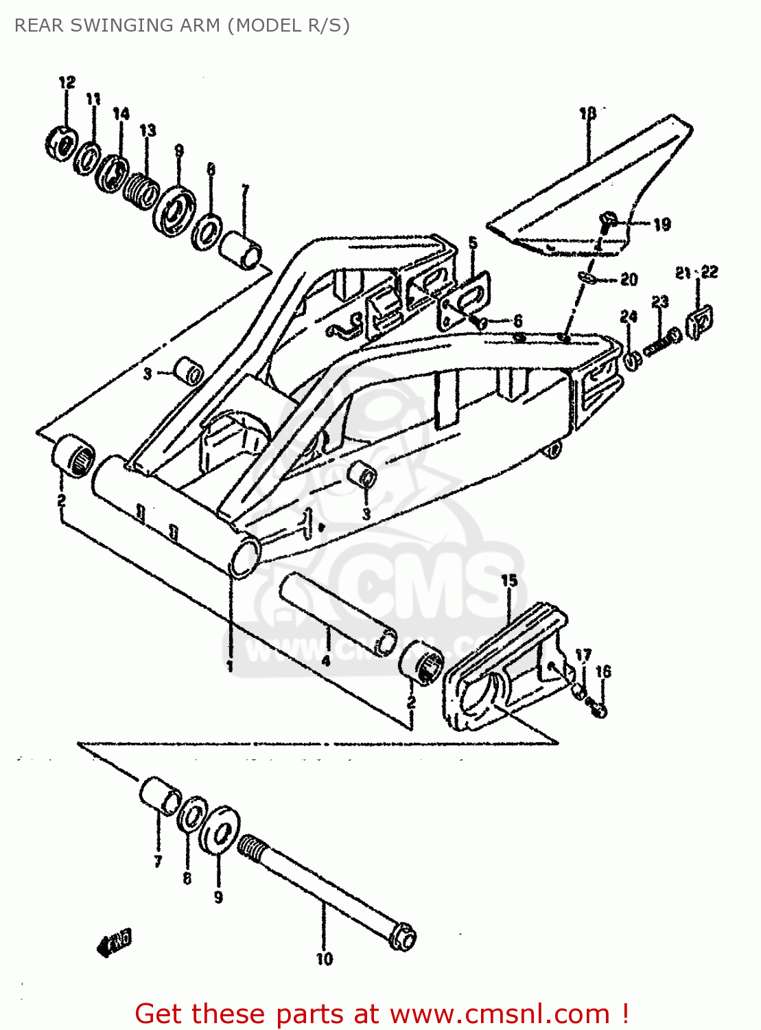 REAR SWINGING ARM (MODEL R/S) GSXR750W 1992 (N) (E01 E02 04 15 17 18 21 22 24 25 34 39 53)