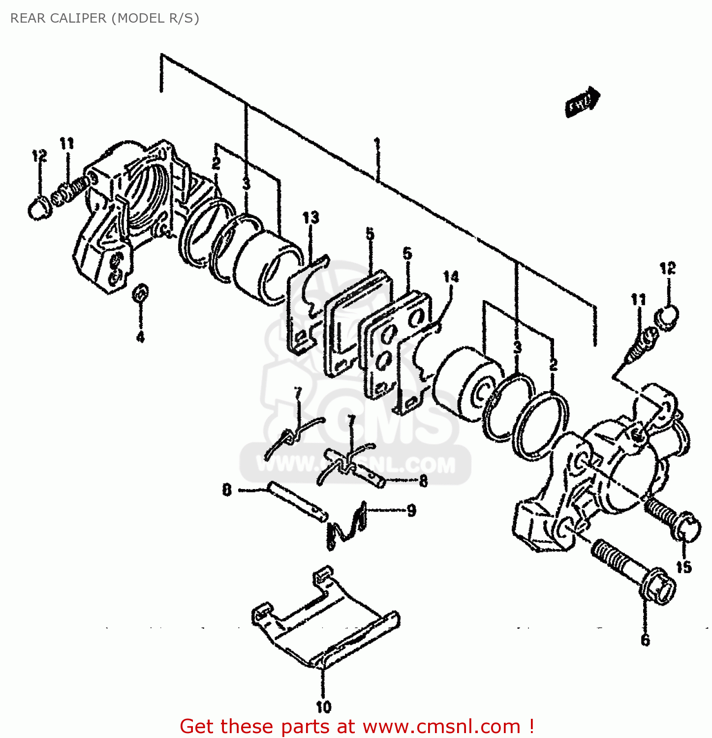 REAR CALIPER (MODEL R/S) GSXR750W 1992 (N) (E01 E02 04 15 17 18 21 22 24 25 34 39 53)
