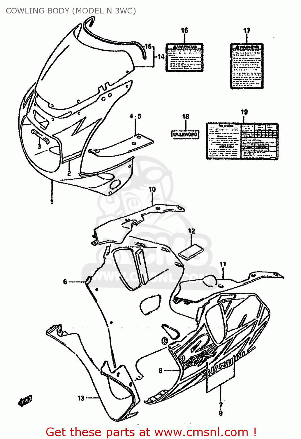 COWLING BODY (MODEL N 3WC) GSXR750W 1992 (N) (E01 E02 04 15 17 18 21 22 24 25 34 39 53)
