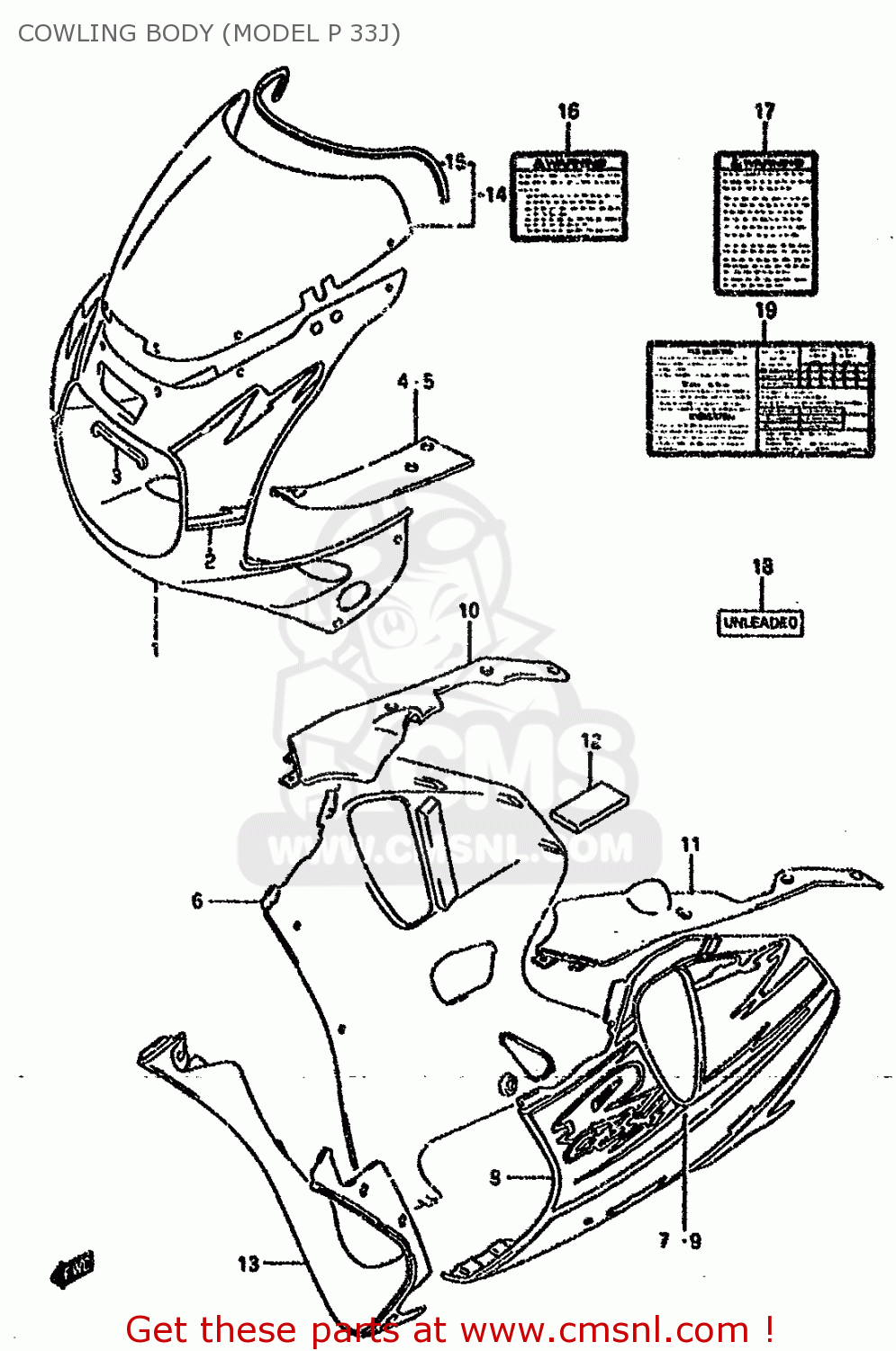 COWLING BODY (MODEL P 33J) GSXR750W 1992 (N) (E01 E02 04 15 17 18 21 22 24 25 34 39 53)
