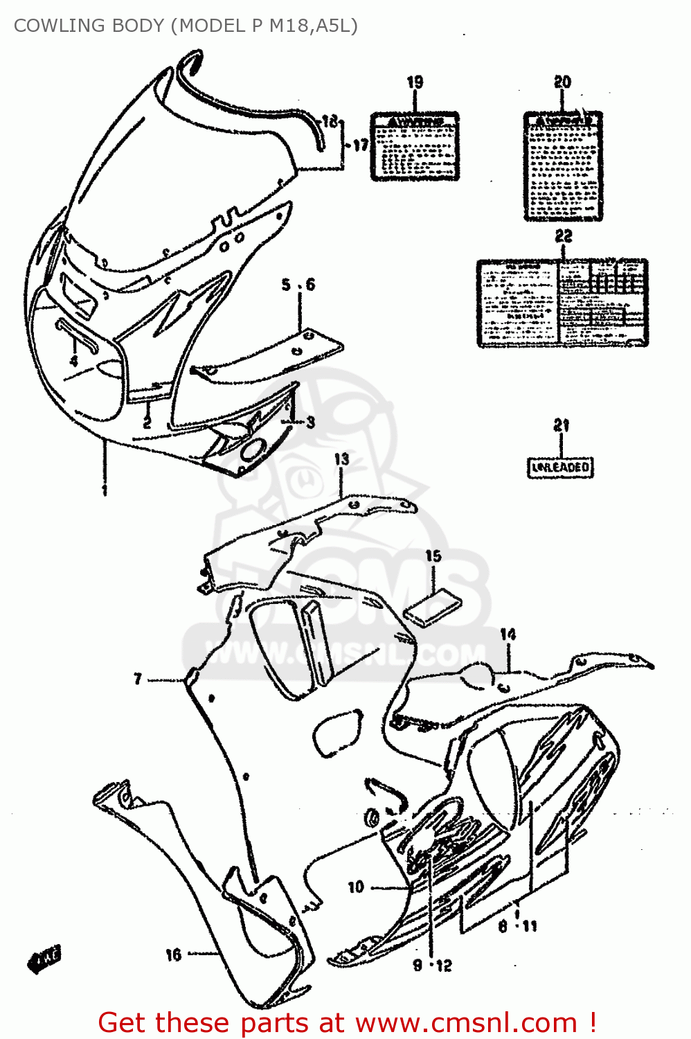 COWLING BODY (MODEL P M18,A5L) GSXR750W 1992 (N) (E01 E02 04 15 17 18 21 22 24 25 34 39 53)