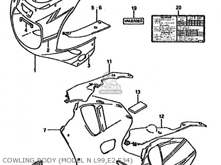 COWLING BODY (MODEL N L99,E2,E34) - GSXR750W 1992 (N) (E01 E02 04 15 17 18 21 22 24 25 34 39 53)