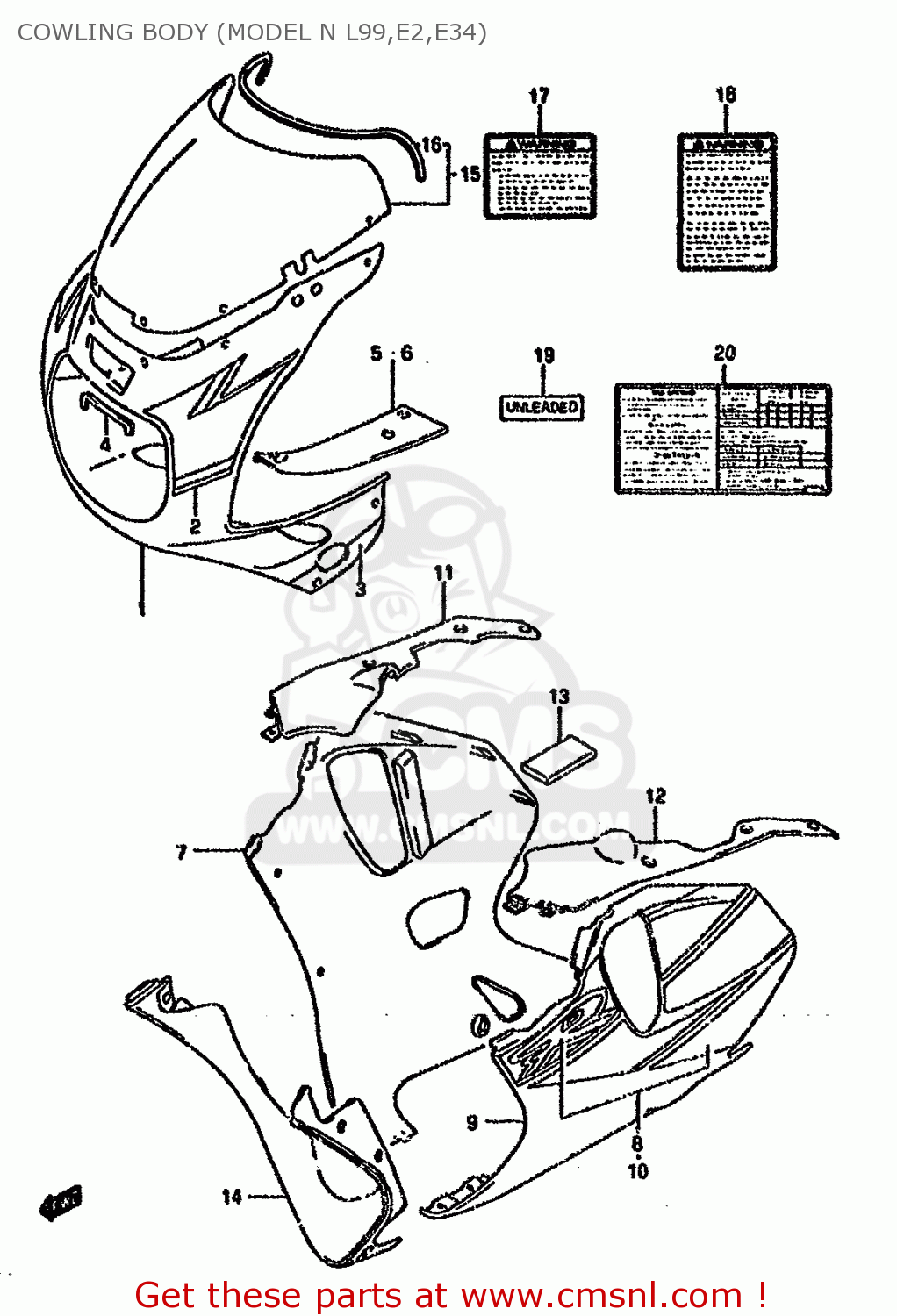 COWLING BODY (MODEL N L99,E2,E34) GSXR750W 1993 (P) (E01 E02 04 15 17 18 21 22 24 25 34 39 53)