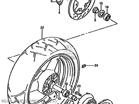 REAR WHEEL (MODEL R/S) - GSXR750W 1993 (P) (E01 E02 04 15 17 18 21 22 24 25 34 39 53)