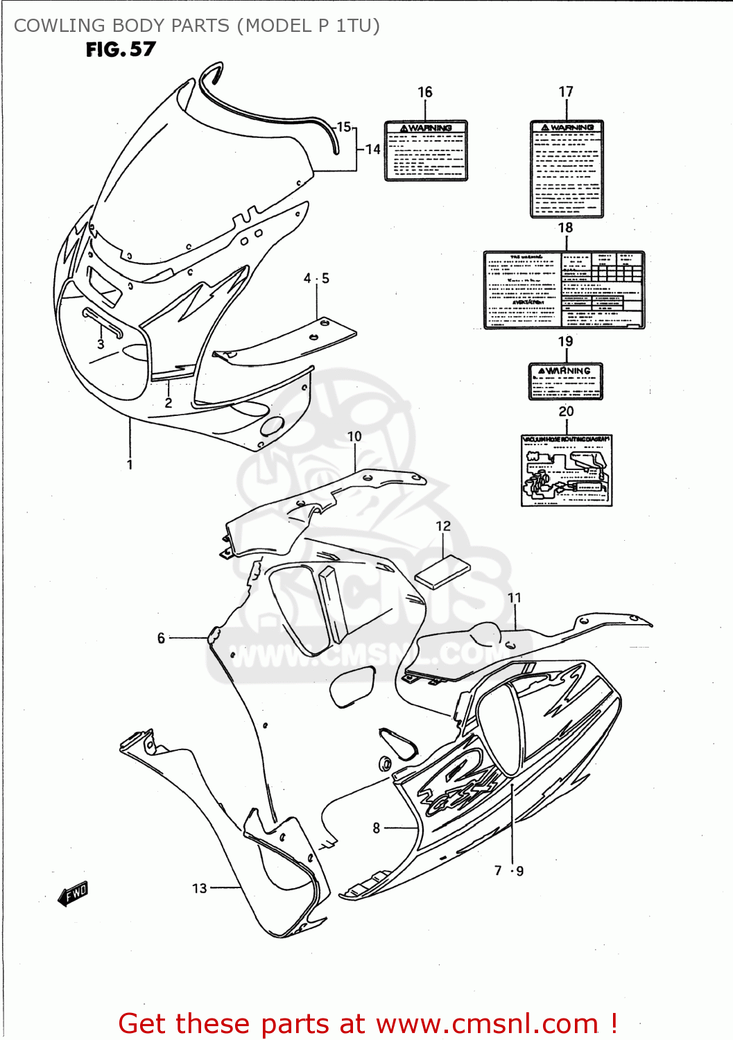 COWLING BODY PARTS (MODEL P 1TU) GSXR750W 1993 (P) USA (E03)