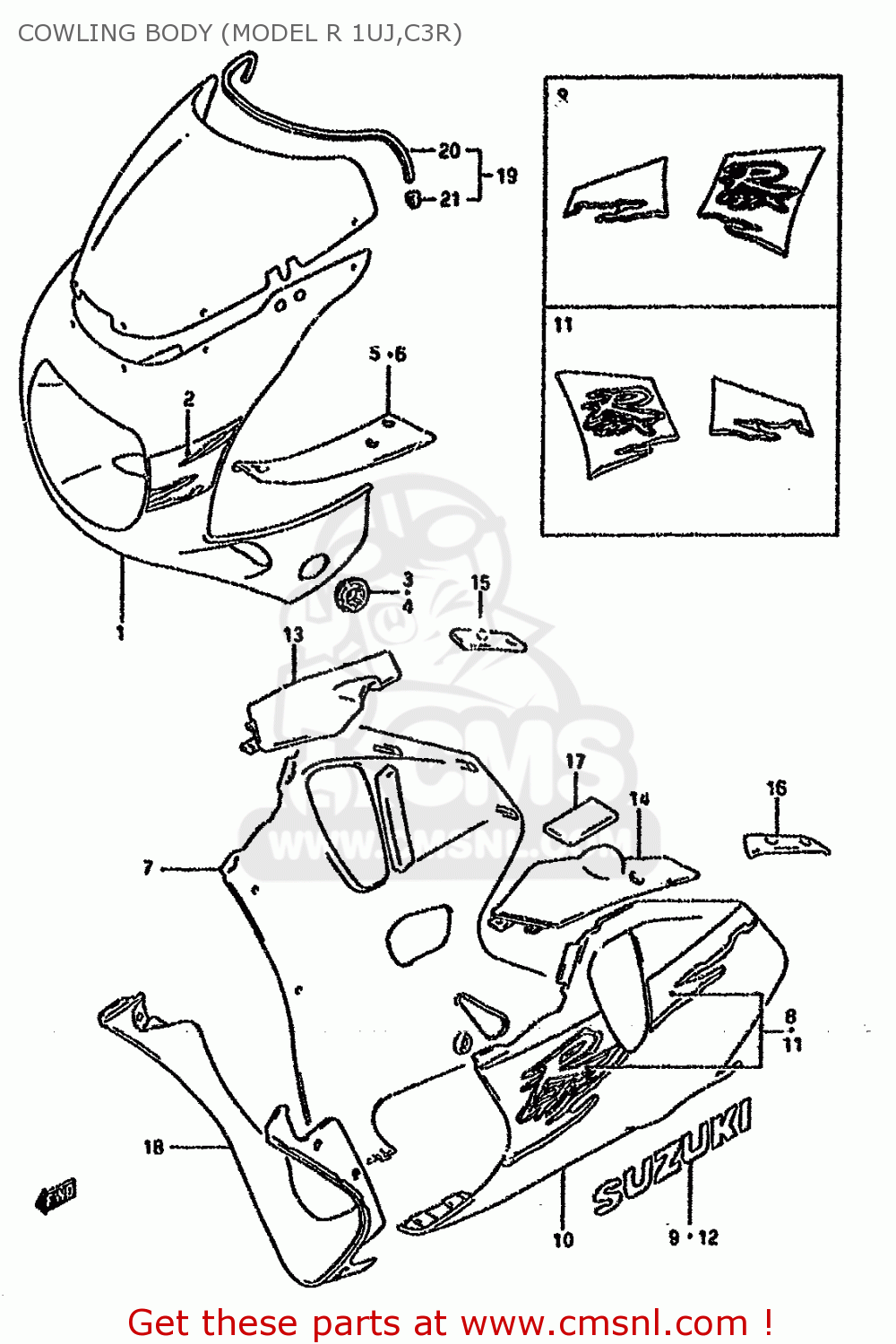 Suzuki GSXR750W 1994 (R) (E01 E02 E04 E18 E22 E24 E25 E34 E39) COWLING ...