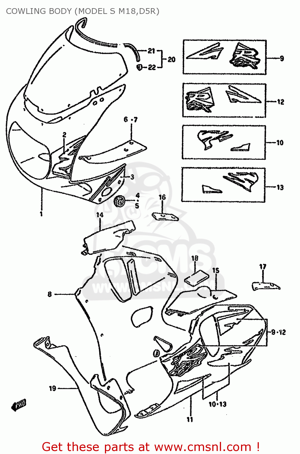 COWLING BODY (MODEL S M18,D5R) GSXR750W 1994 (R) (E01 E02 E04 E18 E22 E24 E25 E34 E39)