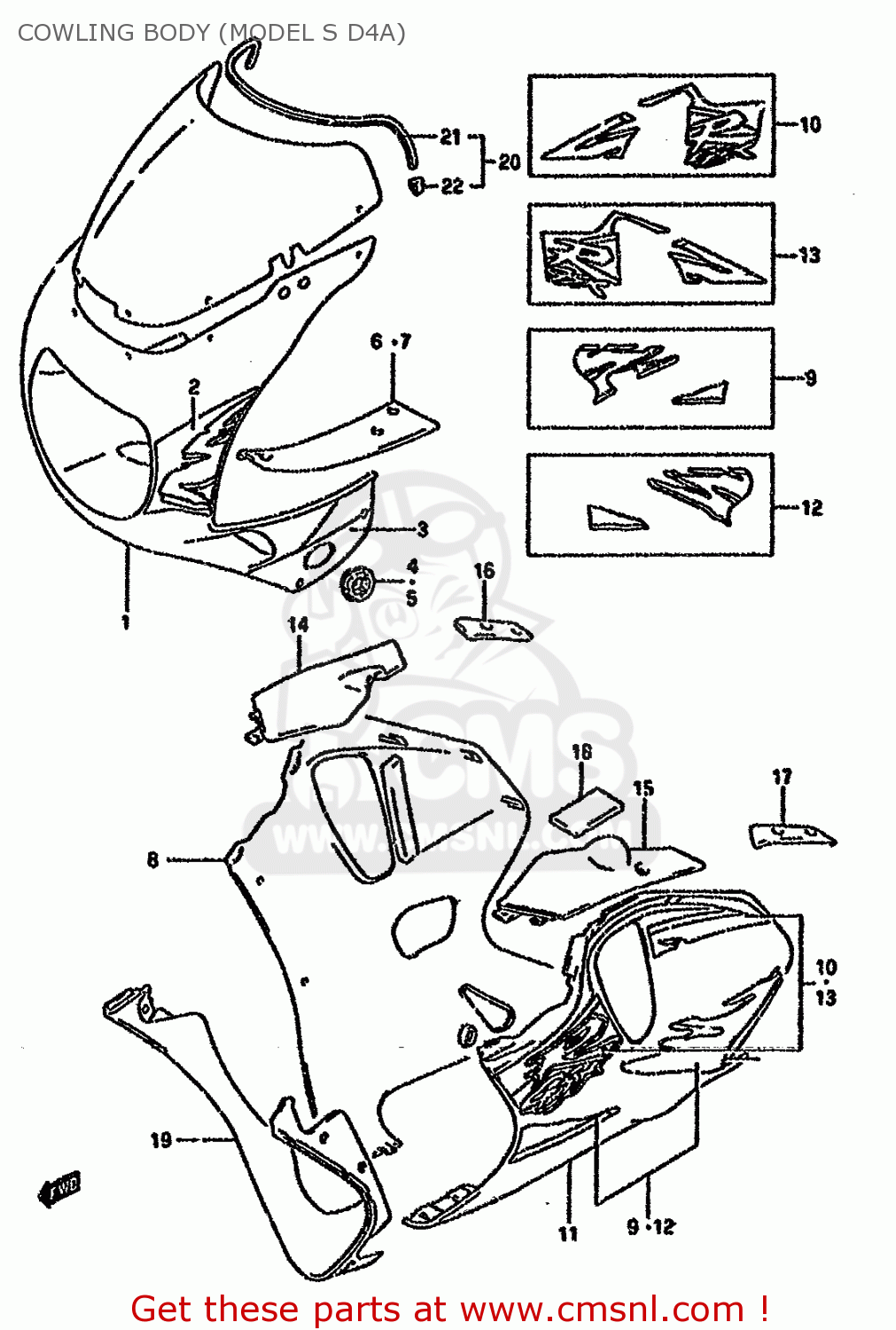 COWLING BODY (MODEL S D4A) GSXR750W 1994 (R) (E01 E02 E04 E18 E22 E24 E25 E34 E39)