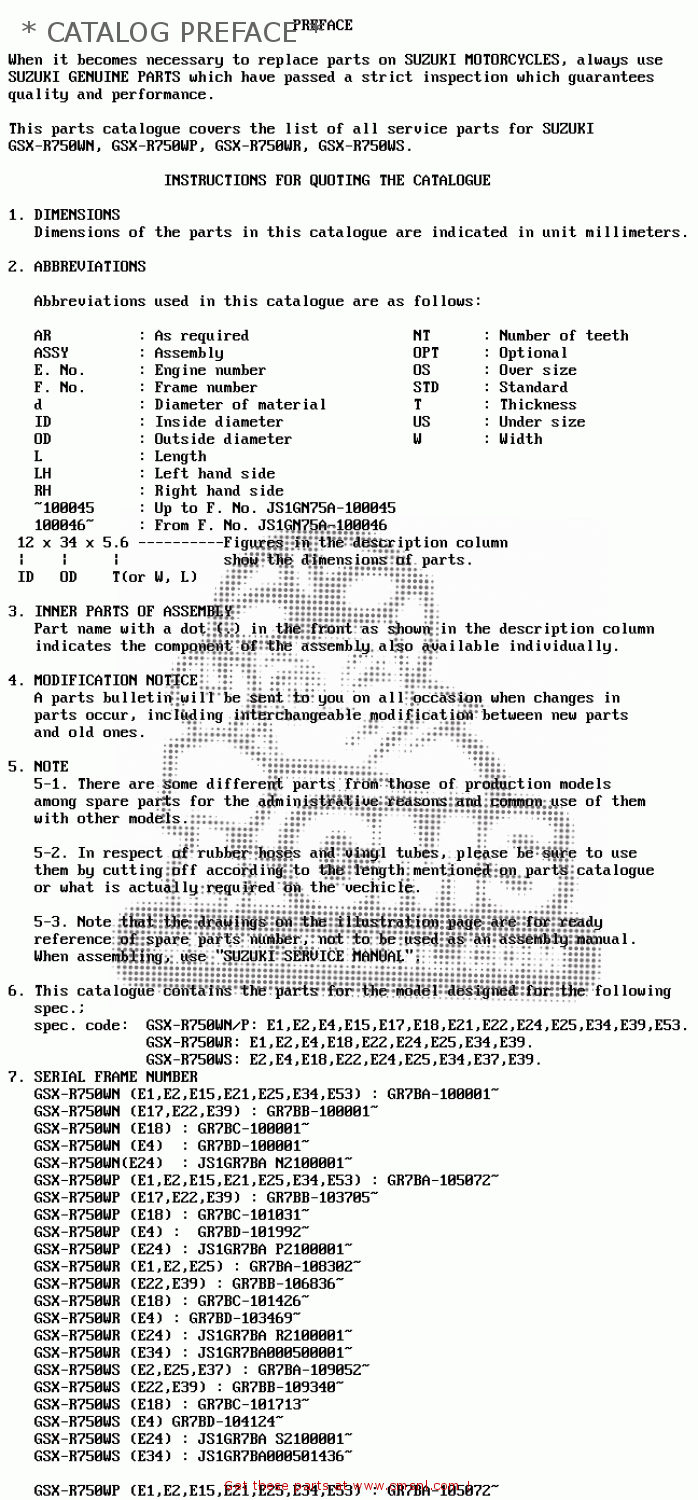 * CATALOG PREFACE * GSXR750W 1994 (R) (E01 E02 E04 E18 E22 E24 E25 E34 E39)