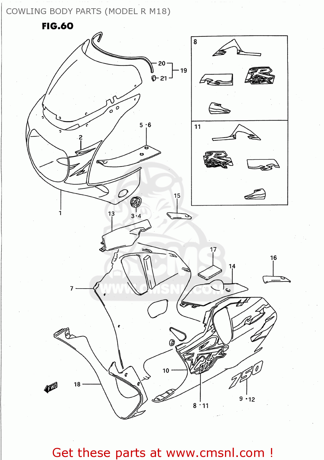 COWLING BODY PARTS (MODEL R M18) GSXR750W 1994 (R) USA (E03)